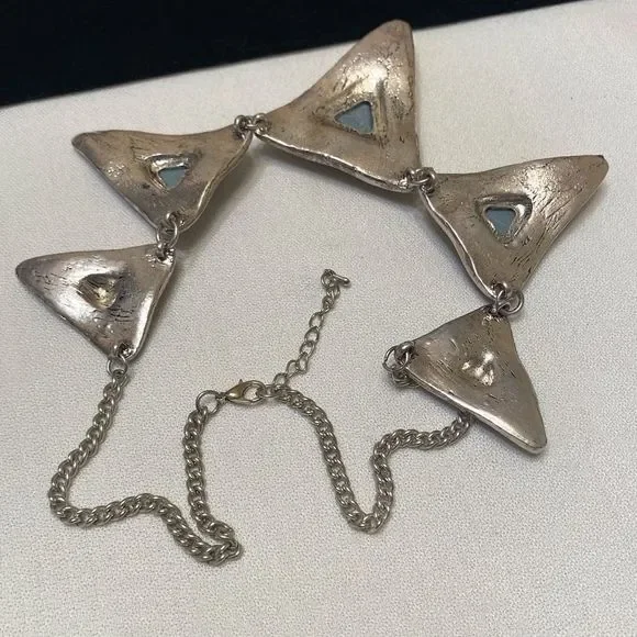 Vintage Silver Mod Mirrored Spiky Necklace